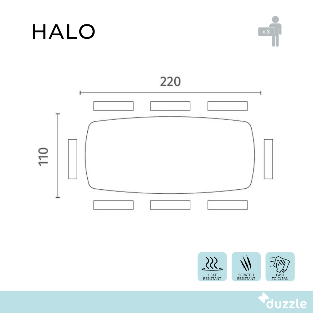 Halo, Tavolo fisso con top in ceramica su vetro (110cm X 220cm H. 75cm)
