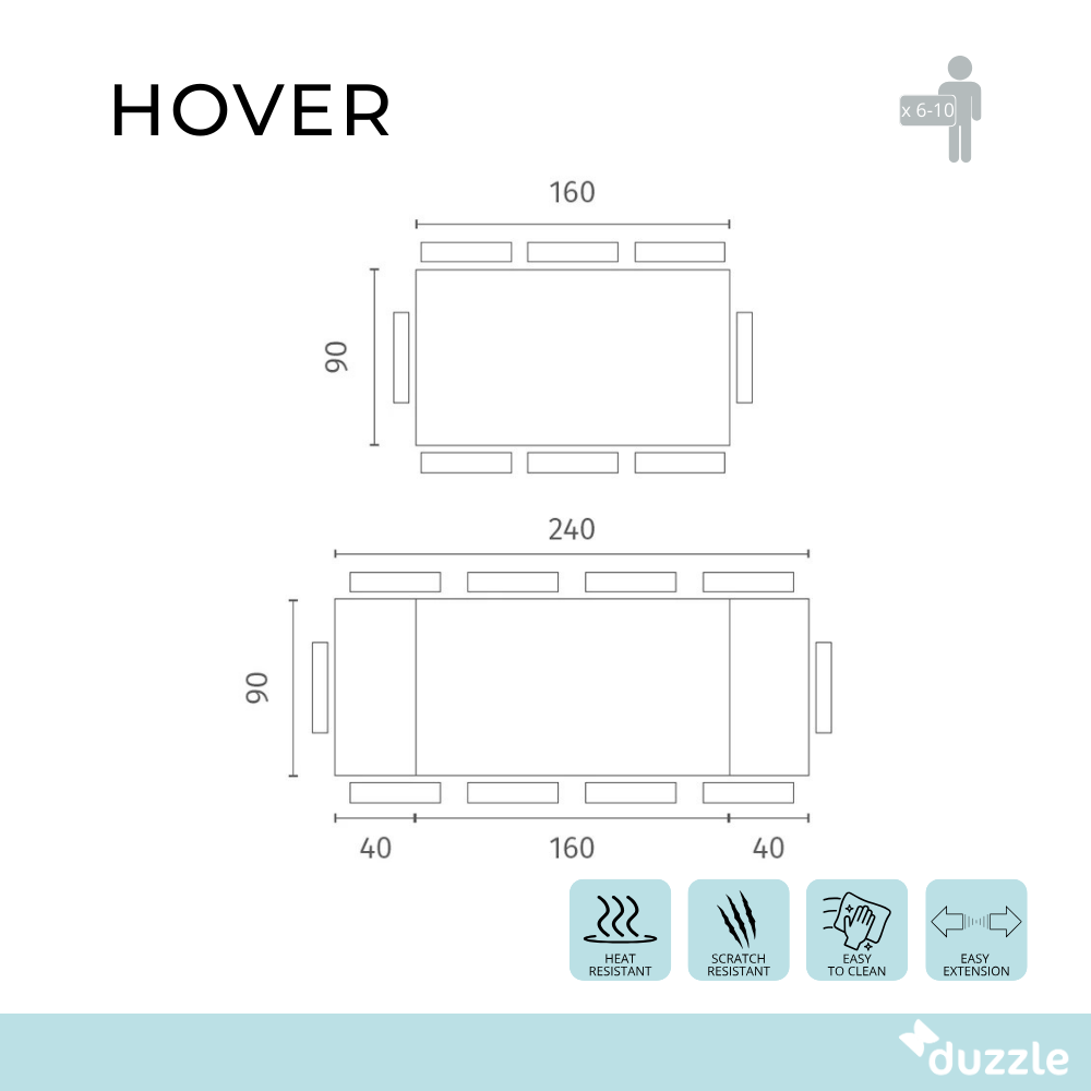 Hover, Tavolo allungabile (90cm X 160/240cm H. 76cm)