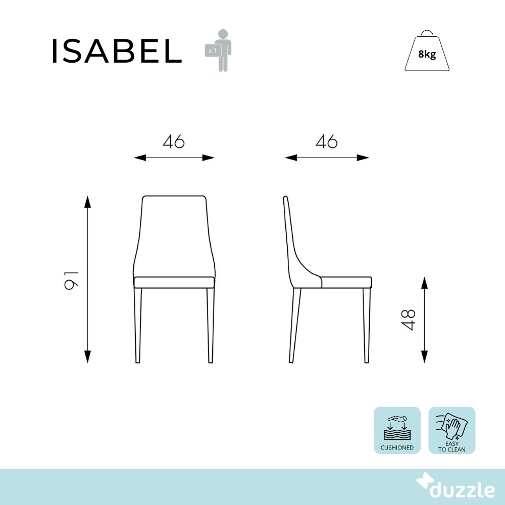 Isabel, Set di 2 Sedie in tessuto (46cm X 46cm H. 91cm)