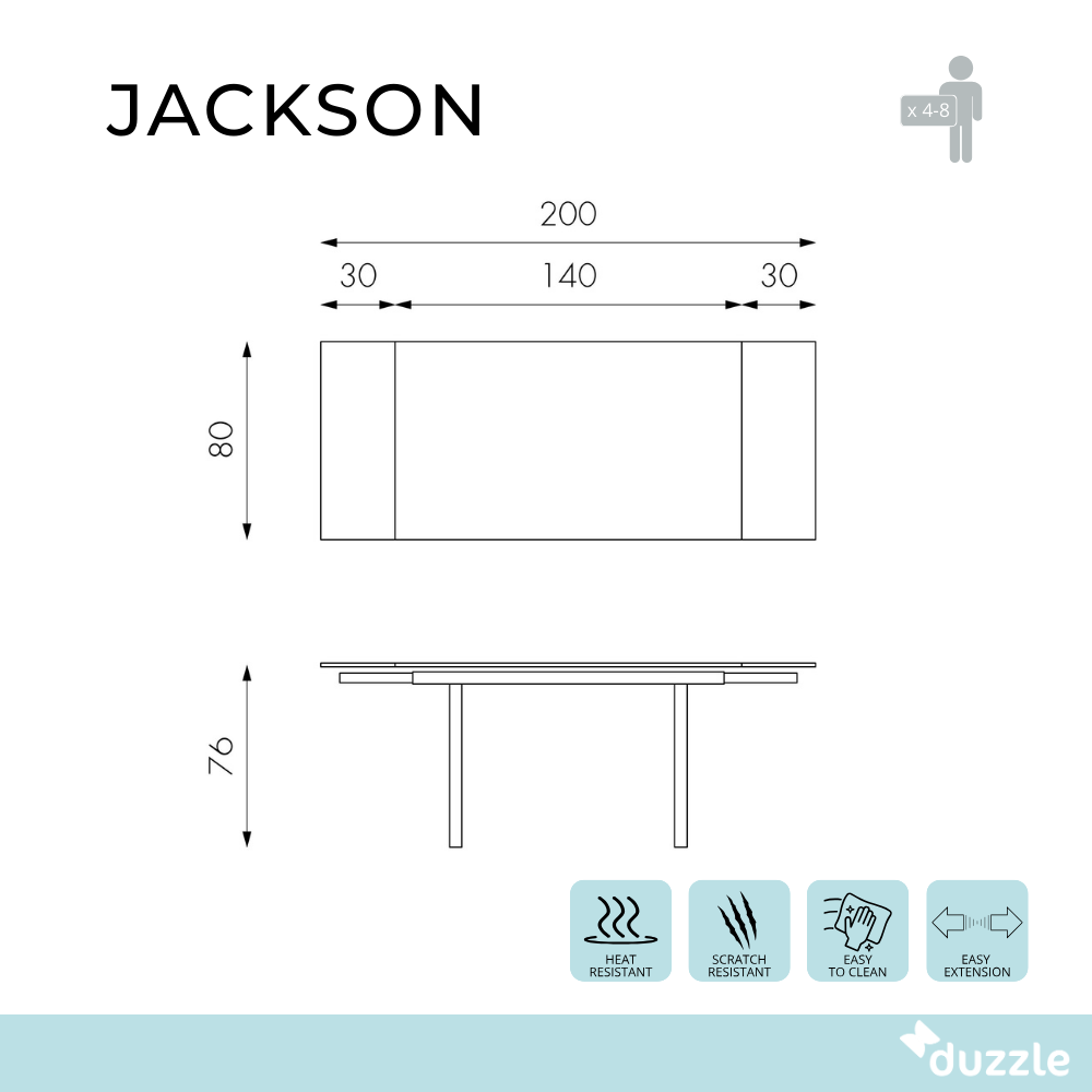 Jackson, Tavolo allungabile (80cm X 140/200cm H. 76cm)