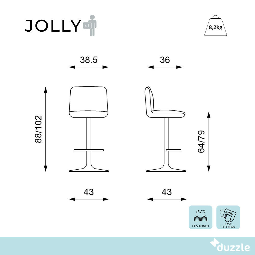 Jolly, Set di 2 Sgabelli in tessuto (38.5cm X 36cm H. 88/102cm)