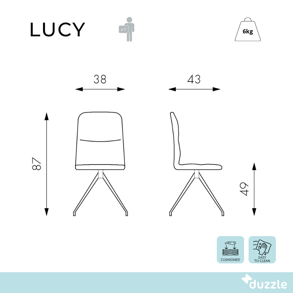 Lucy, Set di 2 Sedie in tessuto (43cm X 38cm H. 86.5cm)