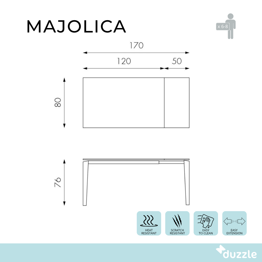 Majolica, Tavolo allungabile (80cm X 120/170cm H. 76cm)