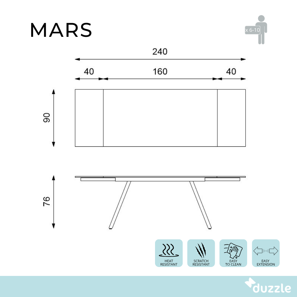 Mars, Tavolo allungabile (90cm X 160/240cm H. 76cm)