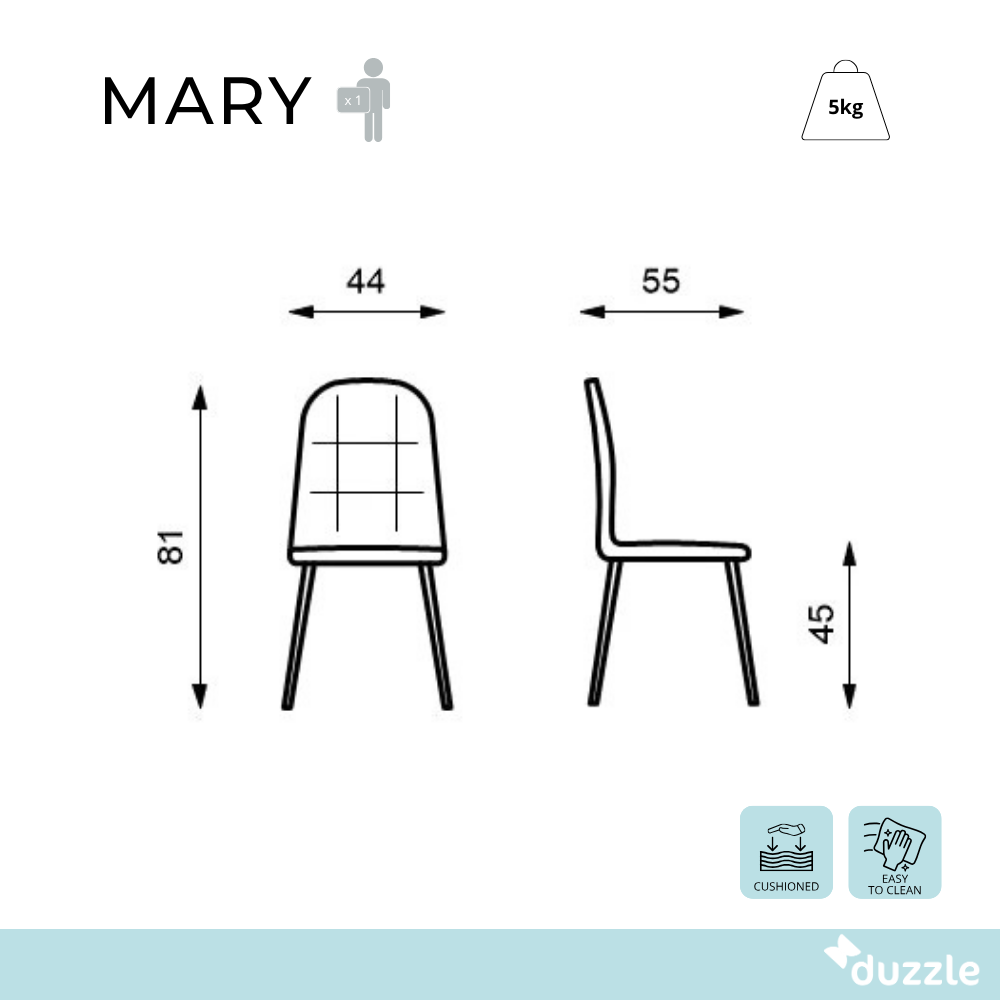 Mary, Set di 4 Sedie in tessuto (55cm X 44cm H. 81cm)