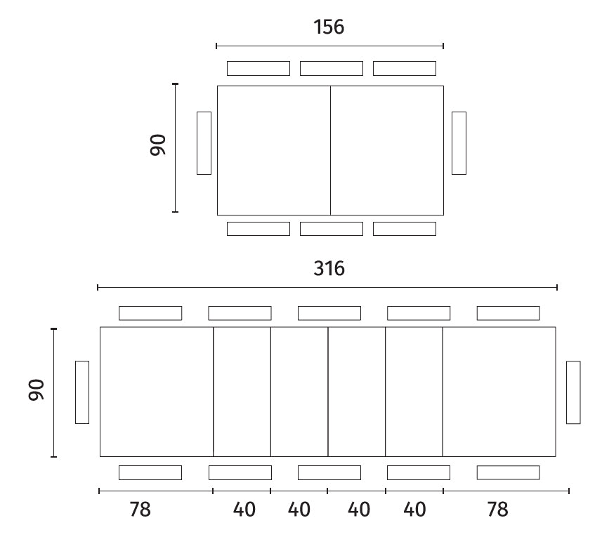 Moon, Tavolo allungabile (90cm X 156/ 316cm H. 76cm)