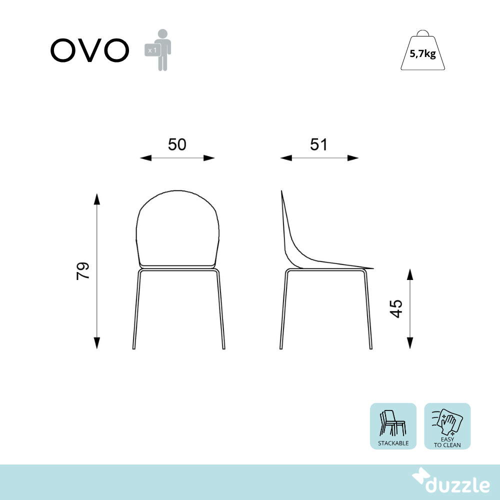 Ovo, Set di 4 Sedie in polipropilene (50cm X 51cm H. 79cm)