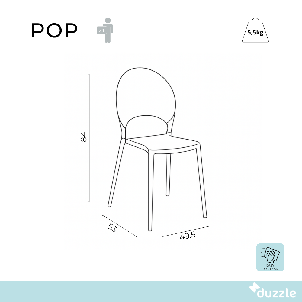 Pop, Set di 4 Sedie in policarbonato (49.5cm X 53cm H. 84cm)