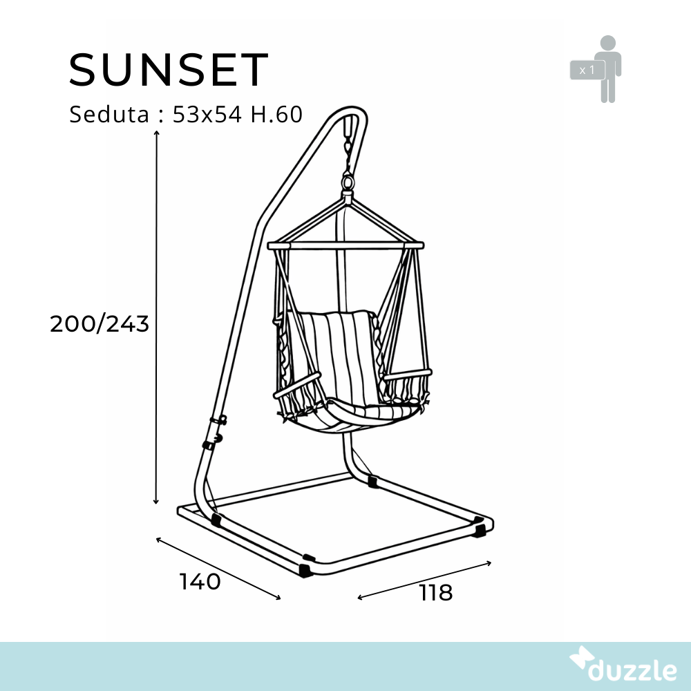 Sunset, Amaca a poltrona con supporto (118cm X 140cm H.200/243cm - 53cm X 54cm H.60cm)