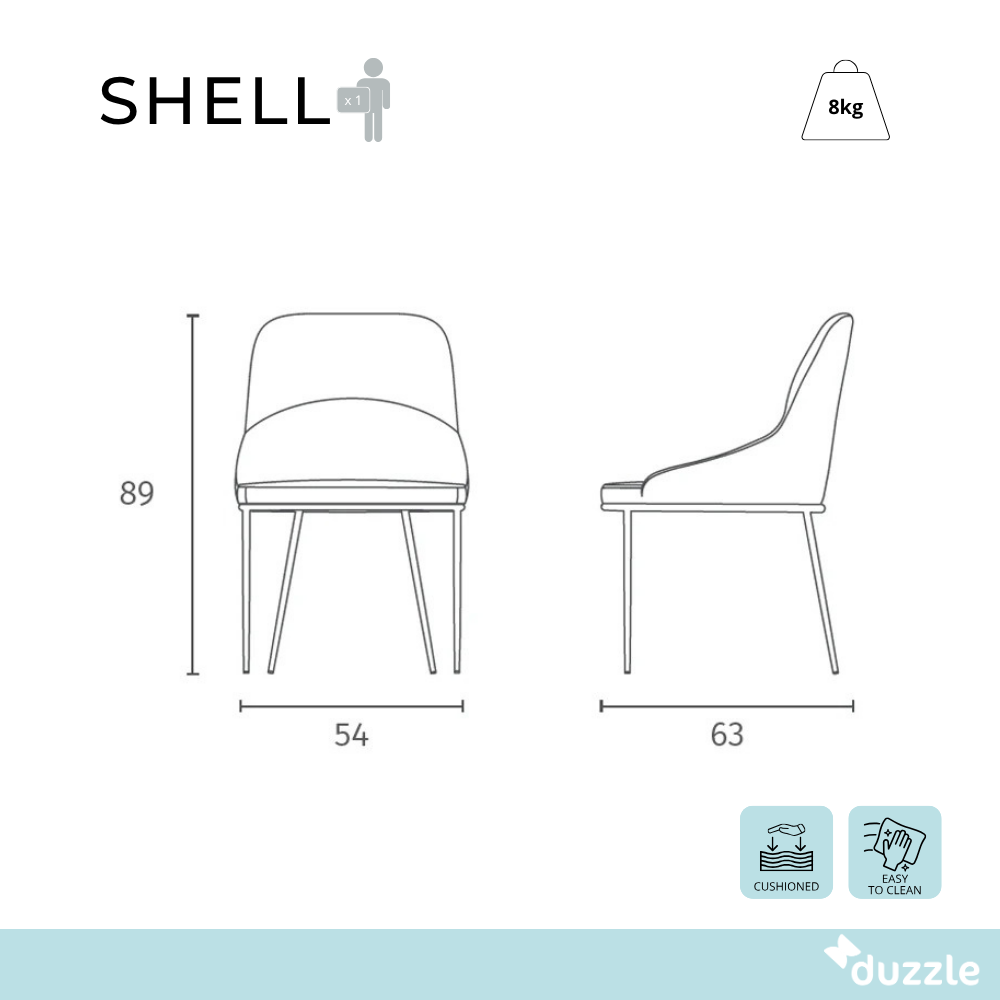 Shell, Set di 4 Sedie in tessuto easy-clean (54cm X 63cm H. 89cm)