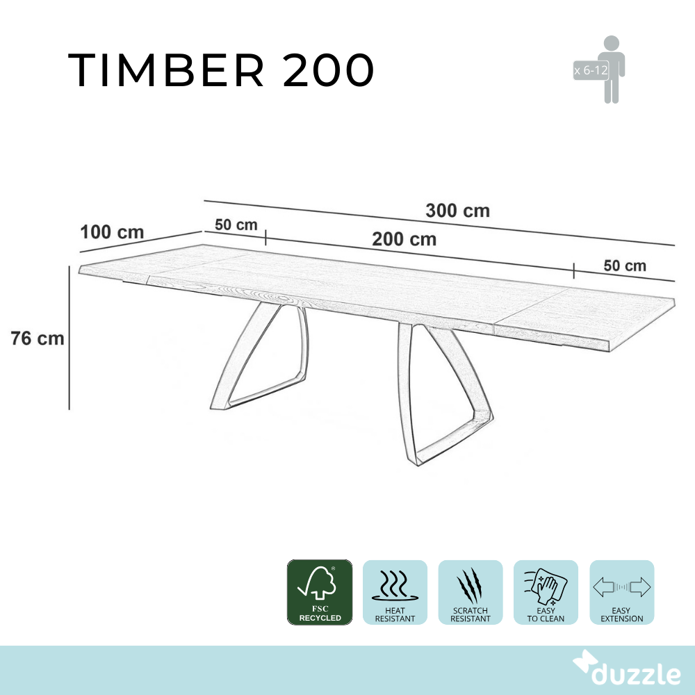 Timber, Tavolo allungabile (100cm X 200/300cm H. 76cm)