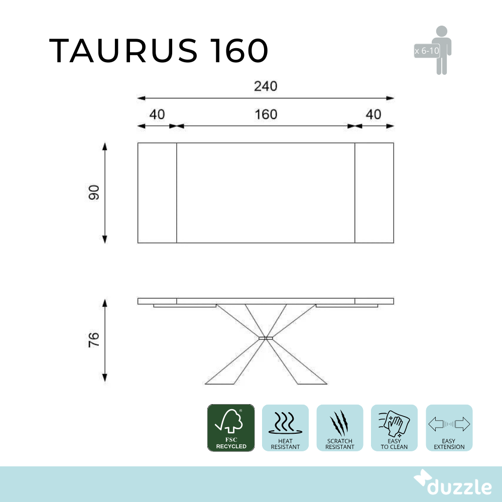 Taurus, Tavolo allungabile (90cm X 160/240cm H. 76cm)