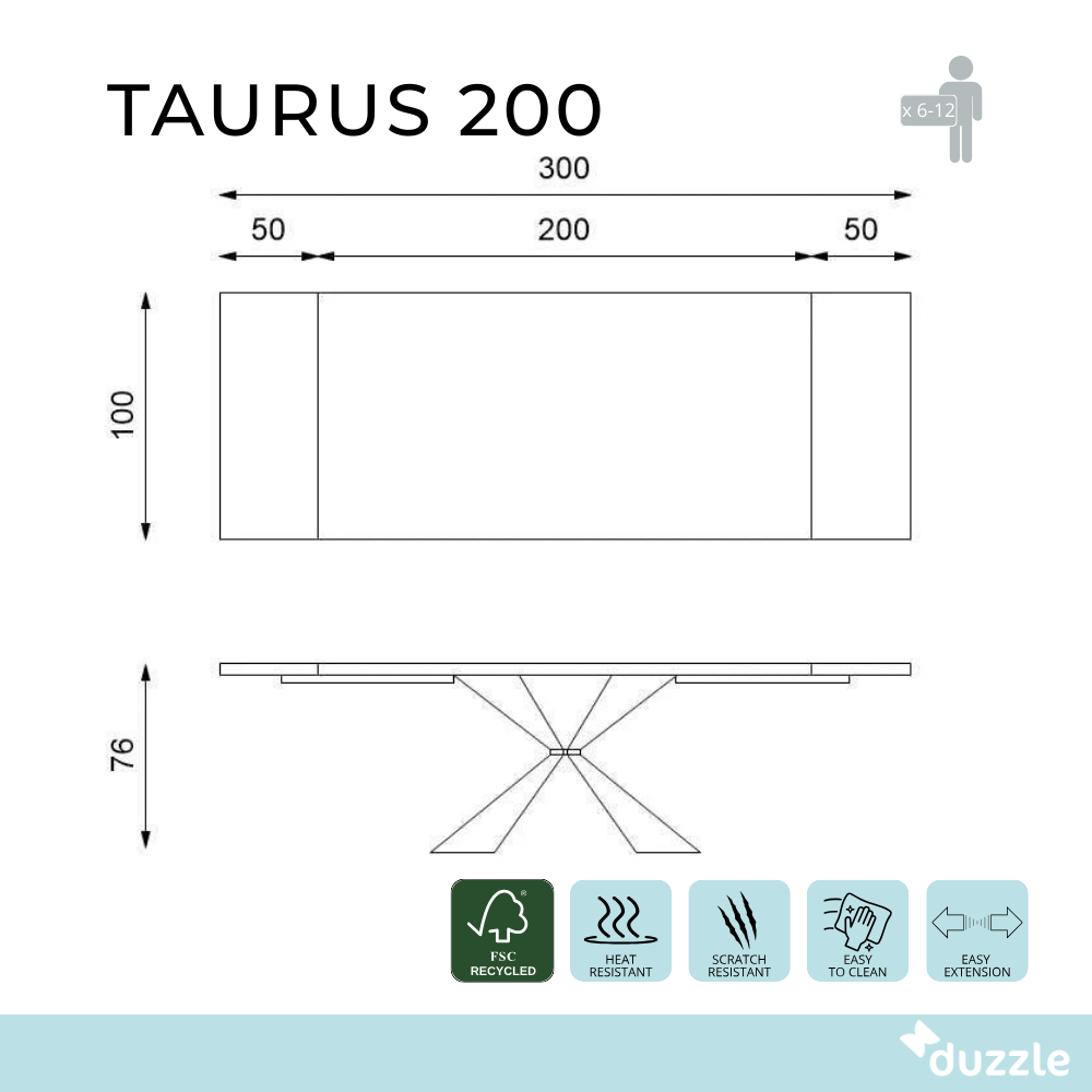 Taurus, Tavolo allungabile (100cm X 200/300cm H. 76cm)