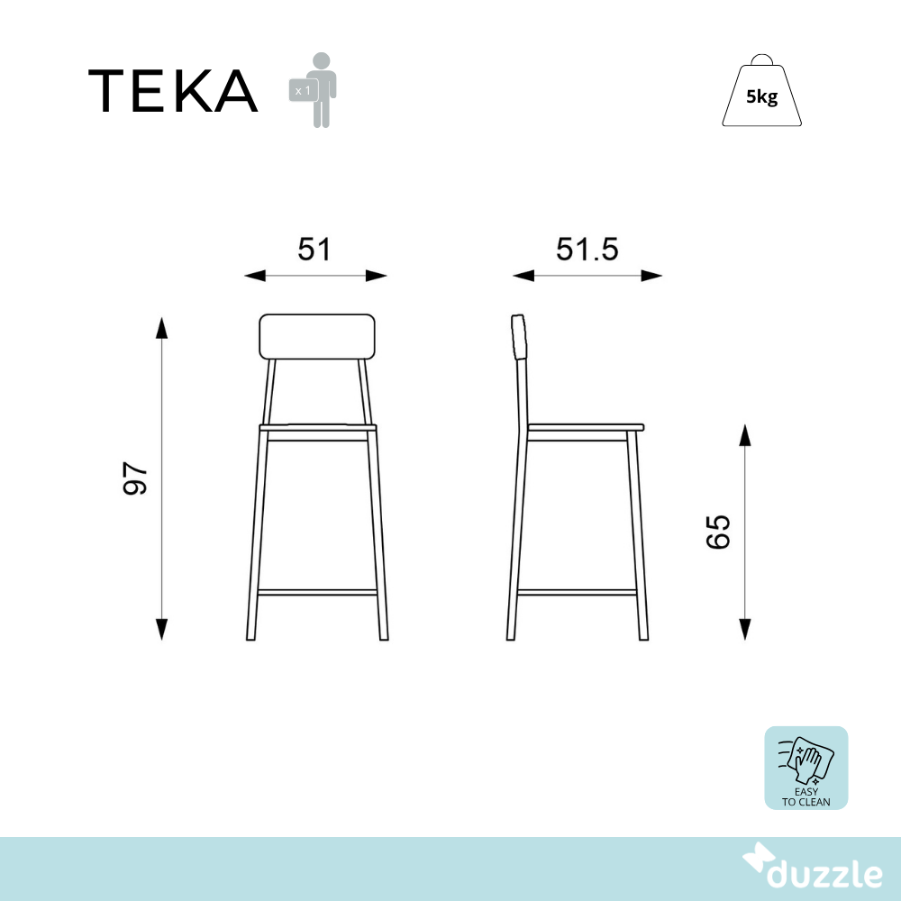 Teka Sgabello, Set di 2 Sgabelli in legno (51cm X 51.5cm H. 97cm)