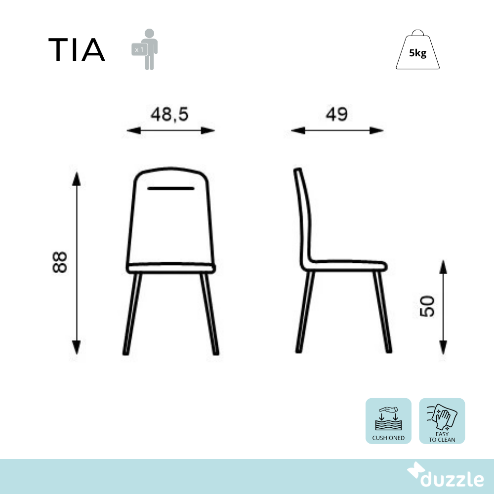 Tia, Set di 4 Sedie in similpelle (48.5cm X 49cm H. 88cm)