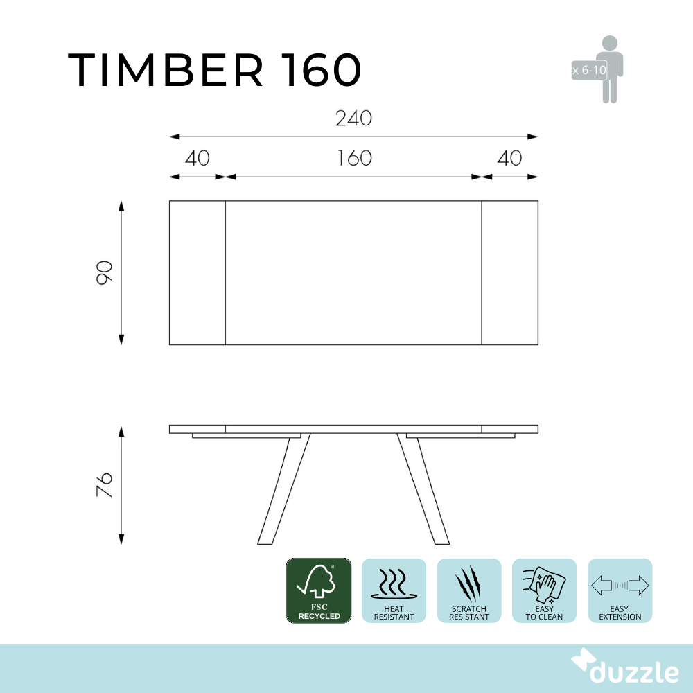 Timber, Tavolo allungabile (90cm X 160/240cm H. 76cm)