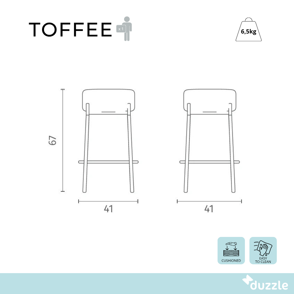Toffee, Set di 2 Sgabelli in tessuto (41cm X 41cm H. 67cm)