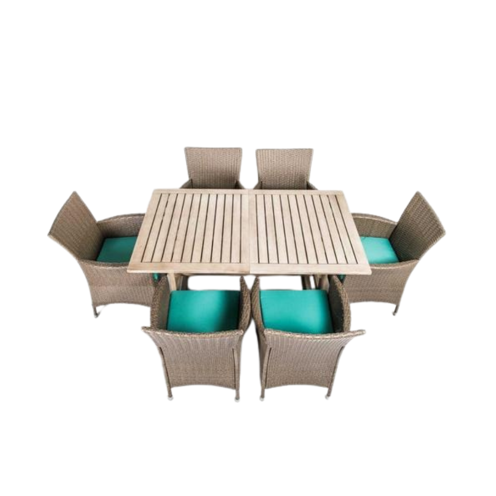 Solara set, Set da esterno con 6 sedie e tavolo allungabile (Tav : 147/200cm x 90cm H. 75cm Sed : 60cm x 64cm H. 82cm)