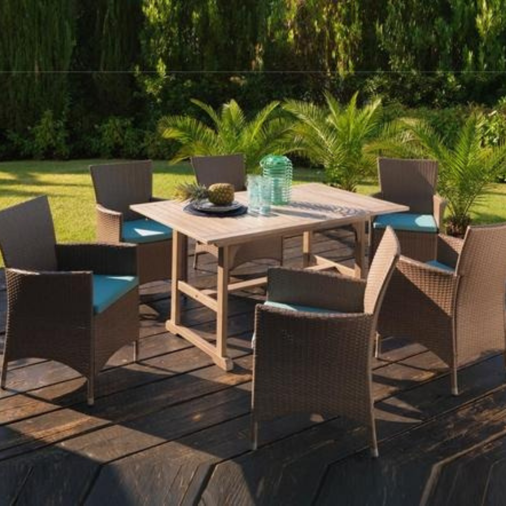 Solara set, Set da esterno con 6 sedie e tavolo allungabile (Tav : 147/200cm x 90cm H. 75cm Sed : 60cm x 64cm H. 82cm)